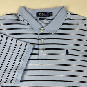 Polo Ralph Lauren Mens XL Classic Fit Striped Polo Shirt Light Blue Short Sleeve